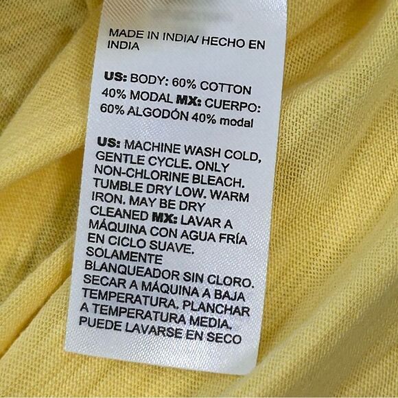 Chico’s lemon yellow asymmetrical elbow sleeve top size large - Picture 6 of 6